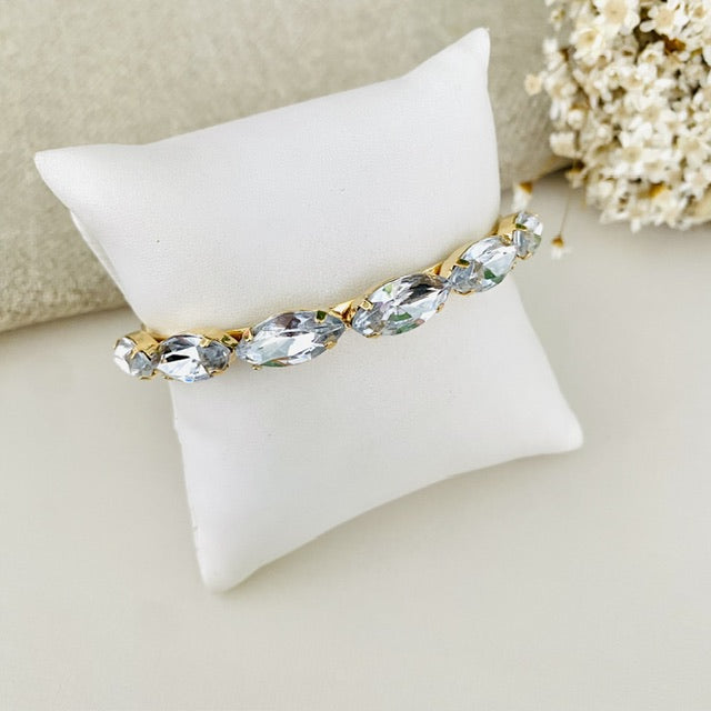 Bracelete Navete de Pedraria Cristal Dourado