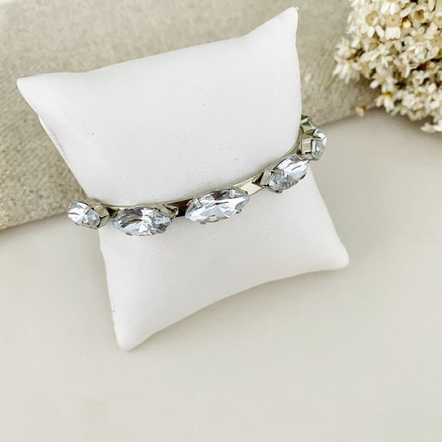 Bracelete Navete de Pedraria Cristal Prata