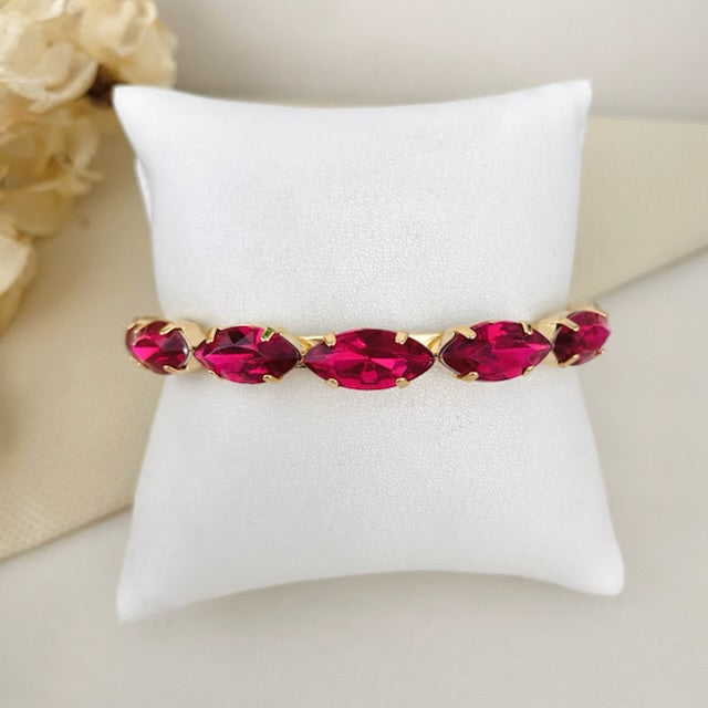 Bracelete Navete de Pedraria Pink Dourado