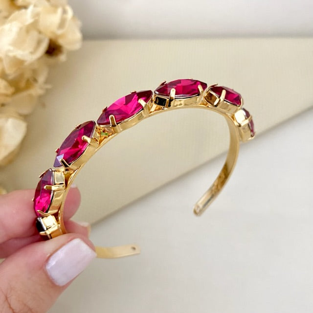 Bracelete Navete de Pedraria Pink Dourado