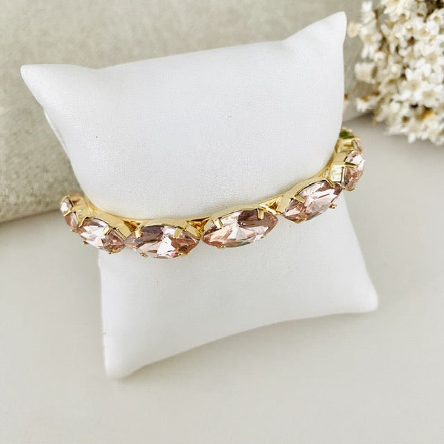 Bracelete Navete de Pedraria Rosa Nude Dourado