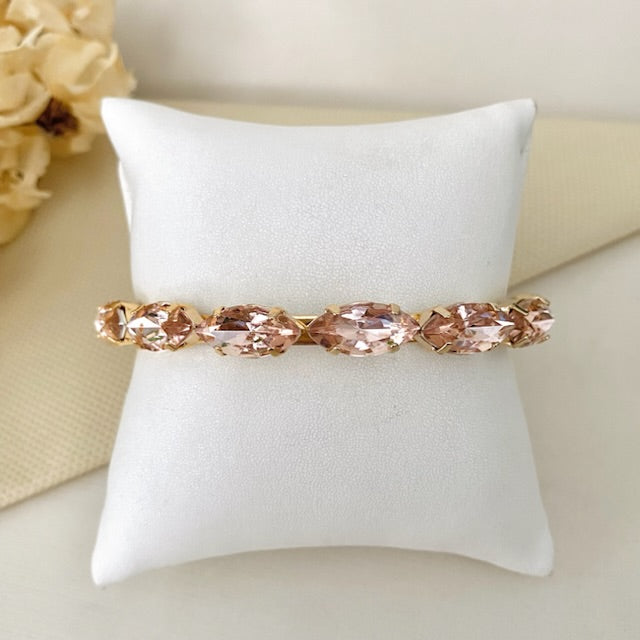 Bracelete Navete de Pedraria Rosa Nude Dourado