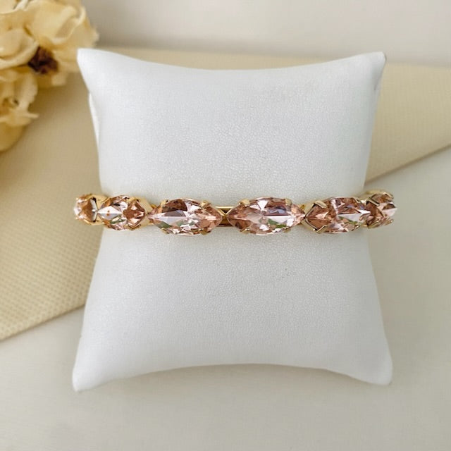 Bracelete Navete de Pedraria Rosa Nude Dourado