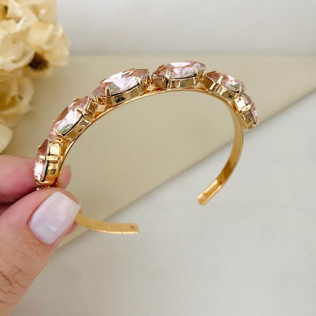Bracelete Navete de Pedraria Rosa Nude Dourado