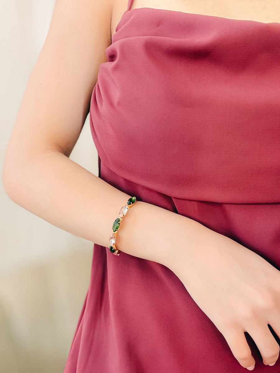 Bracelete Navete Verde Oliva Com Nude