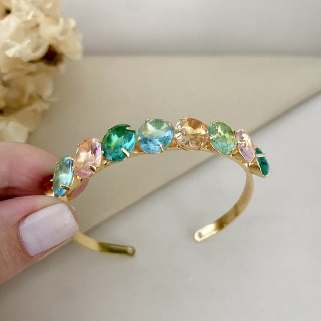 Bracelete Oval Zinnia de Zircônia Collor Dourado