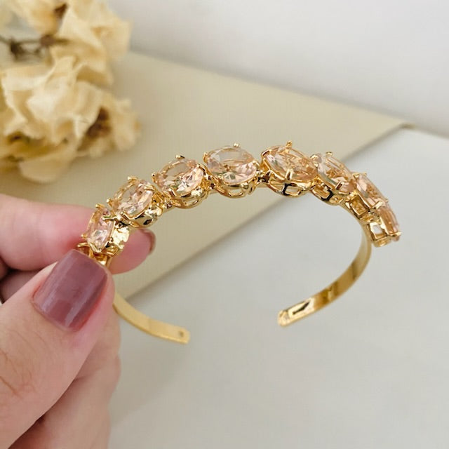 Bracelete Oval Zinnia de Zircônia Nude Dourado