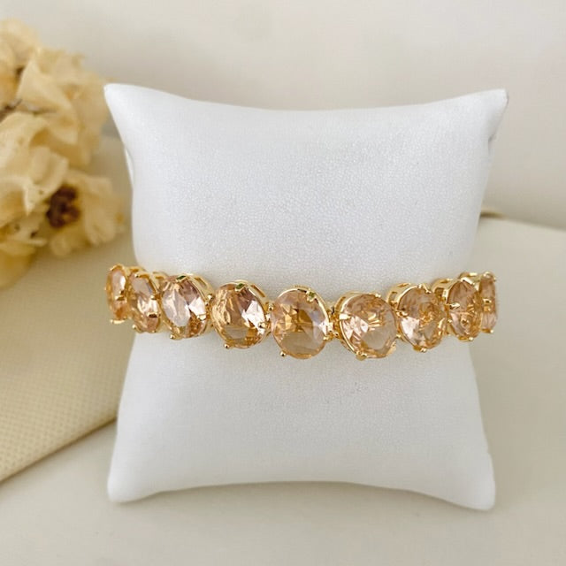 Bracelete Oval Zinnia de Zircônia Nude Dourado