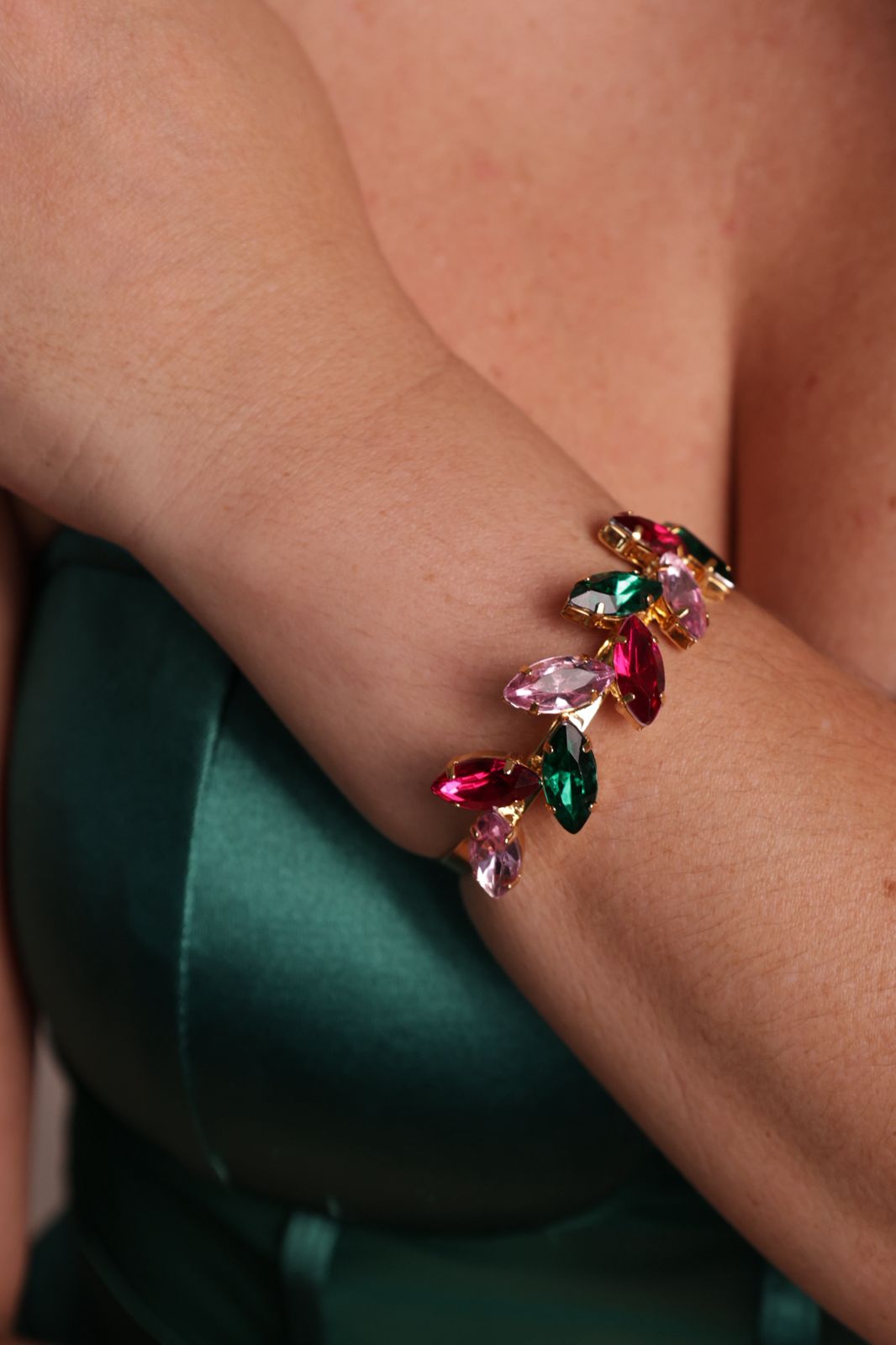 Bracelete Scarlat Verde, Pink e Rose Dourado