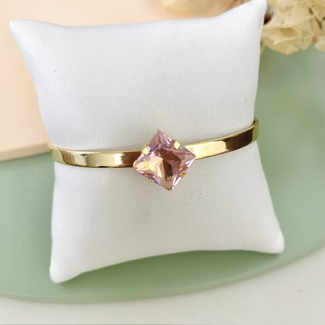 Bracelete Square de Zircônia Rosa Dourado