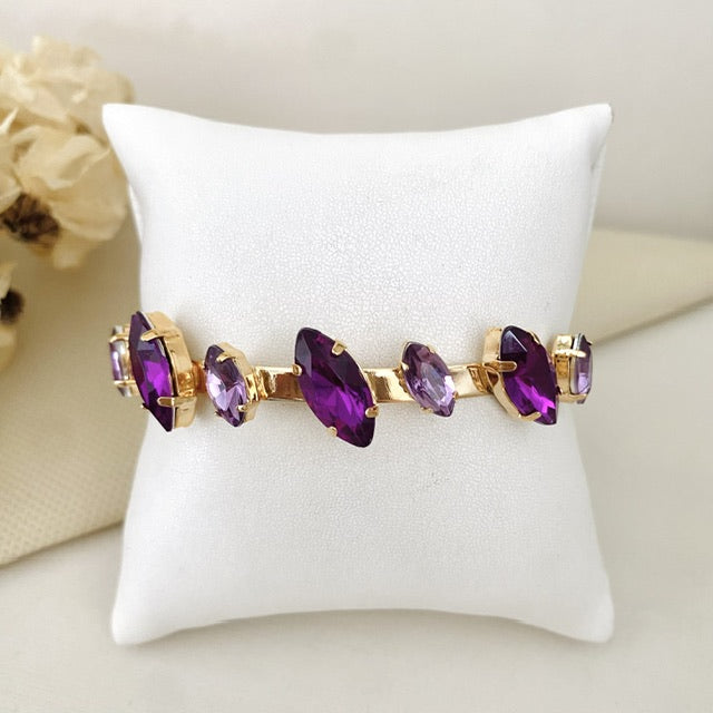 Bracelete Áster de Pedraria Tons de Roxo Dourado
