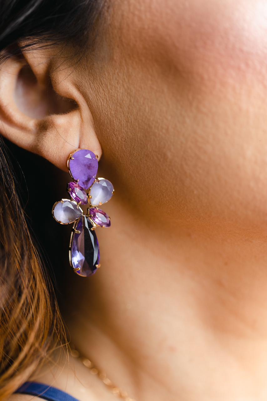 Brinco Drop Purple com Zircônia