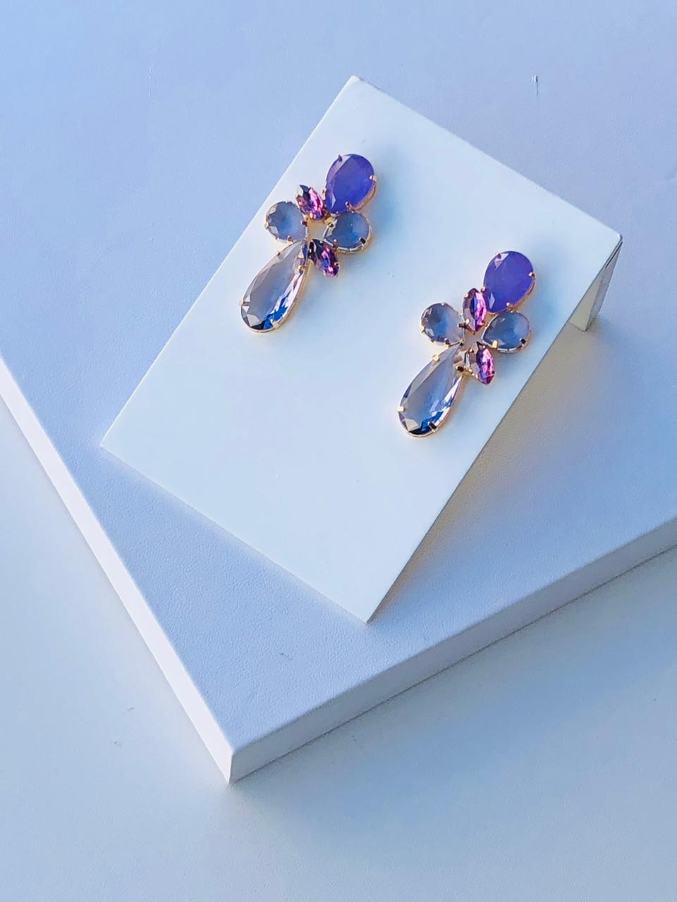 Brinco Drop Purple com Zircônia