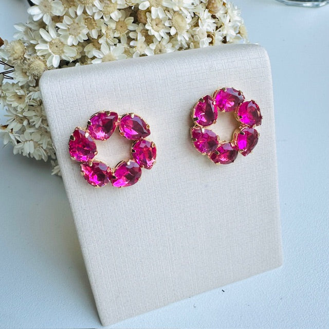 Brinco Rosa Fucsia de Zircônia Carrossel