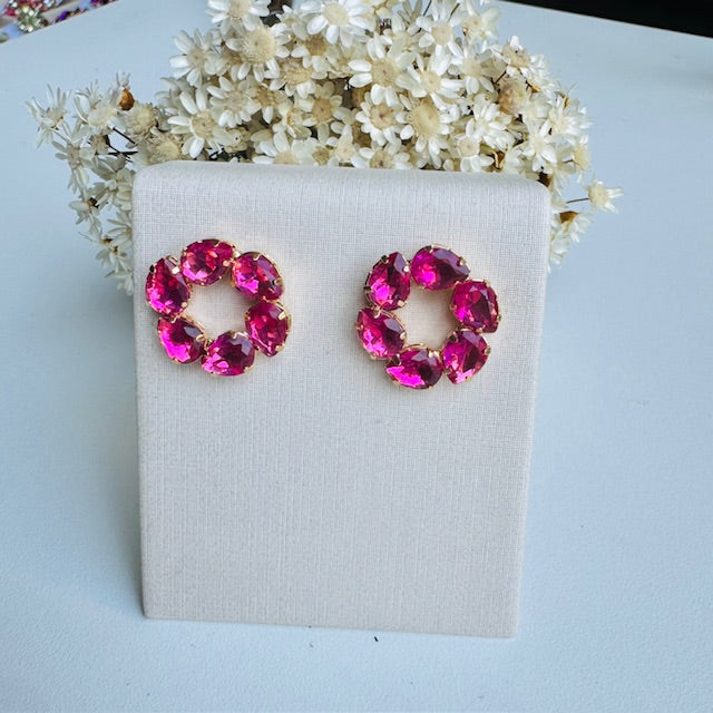 Brinco Rosa Fucsia de Zircônia Carrossel