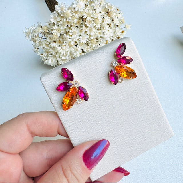 Brinco Mindy Rosa Pink com Coral Dourado