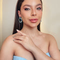 Brinco Redondo de Zircônia Celine Azul Claro e Azul Safira Banho Prata