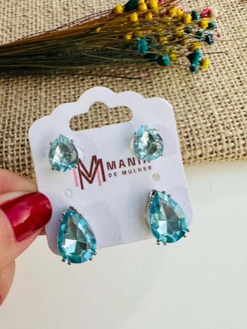 Cartelinha com 2 Brincos Azul Banho de Prata