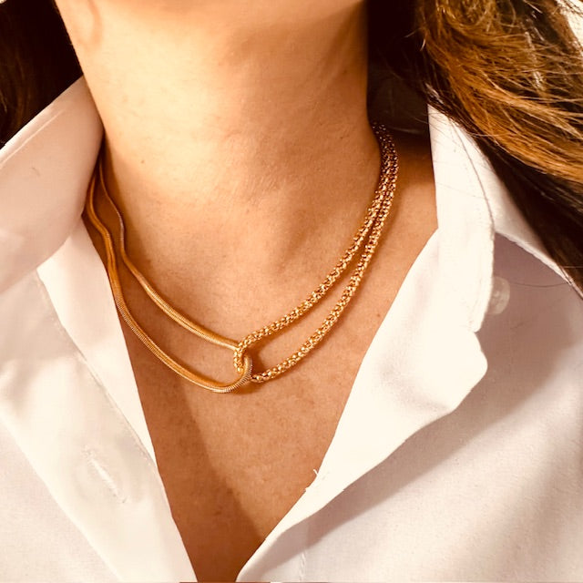 Choker dupla malha com pipoca Banho de Ouro