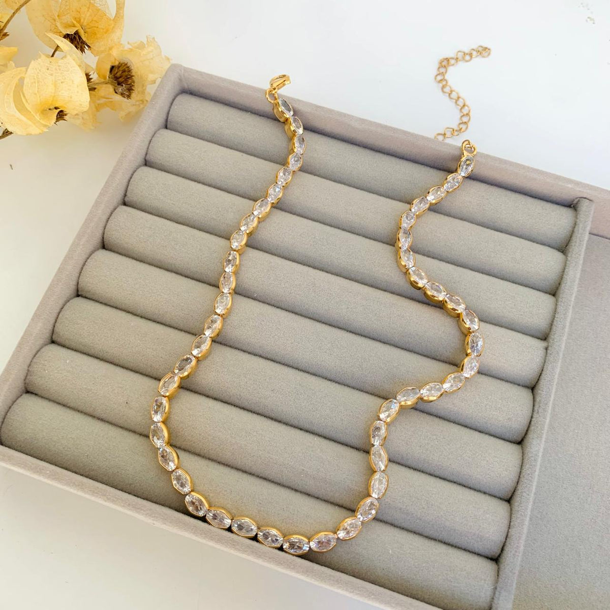 Choker Riviera de Zircônia Baguete Cristal