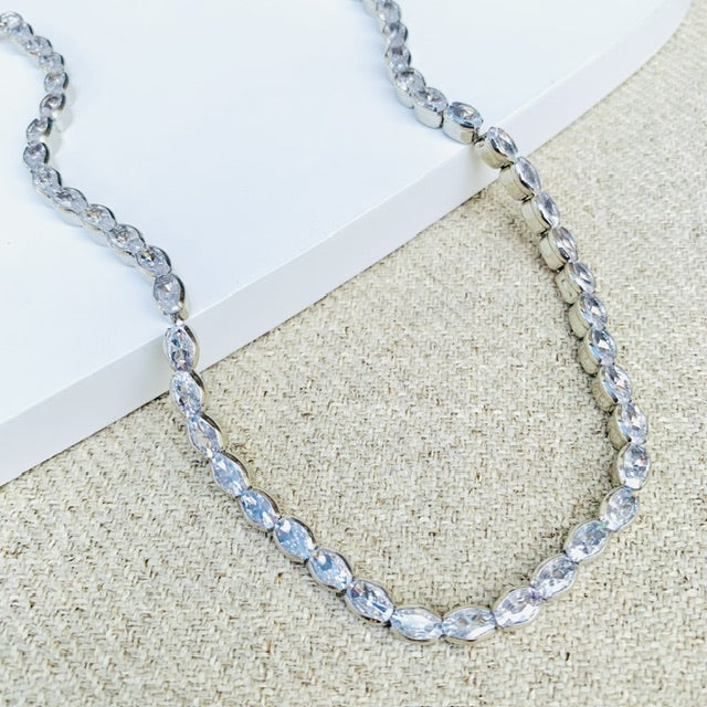 Choker Riviera de Zircônia Baguete Cristal Prata