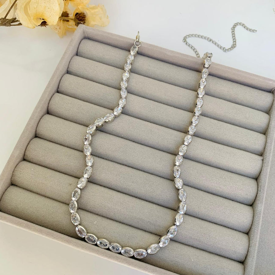 Choker Riviera de Zircônia Baguete Cristal Prata