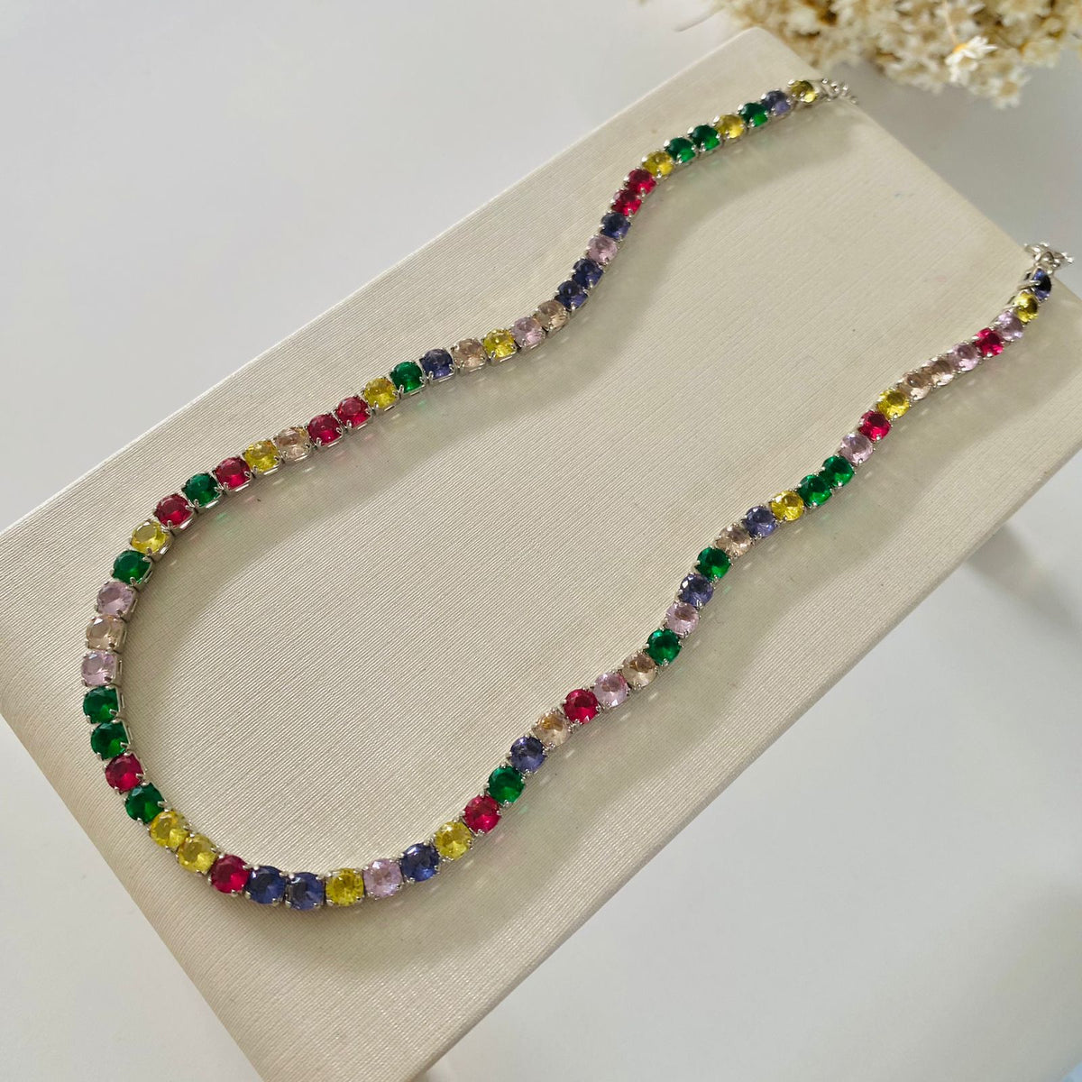 Choker Colorido fino de Zircônia Banho de PRATA