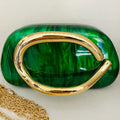 Clutch Madrepérola Orgânica Verde Esmeralda Dourado