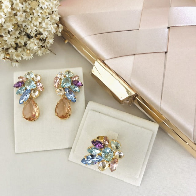 Clutch Metalizada Nude, Brinco e Anel Regulável Larissa