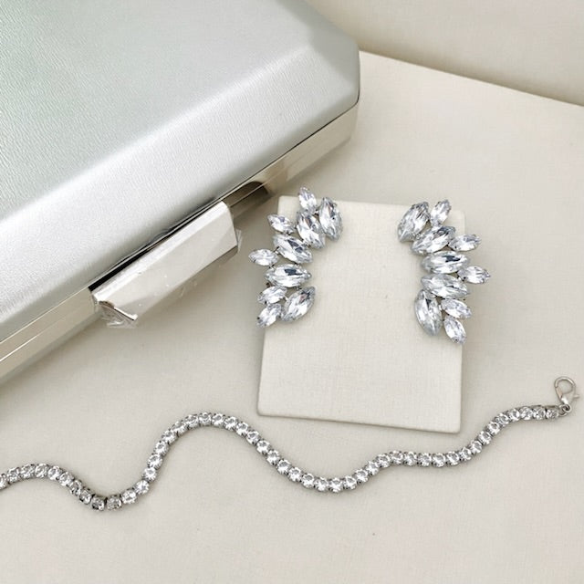 Kit Clutch, Ear Curf Cristal Tamara e Choker Cristal Prata