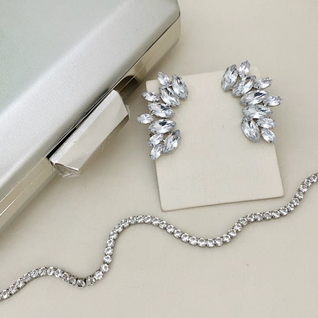 Kit Clutch, Ear Curf Cristal Tamara e Choker Cristal Prata