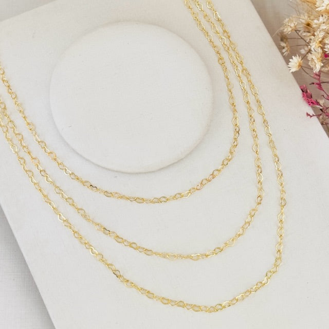 Colar 3 em 1 Corrente Coração Amor Real Dourado