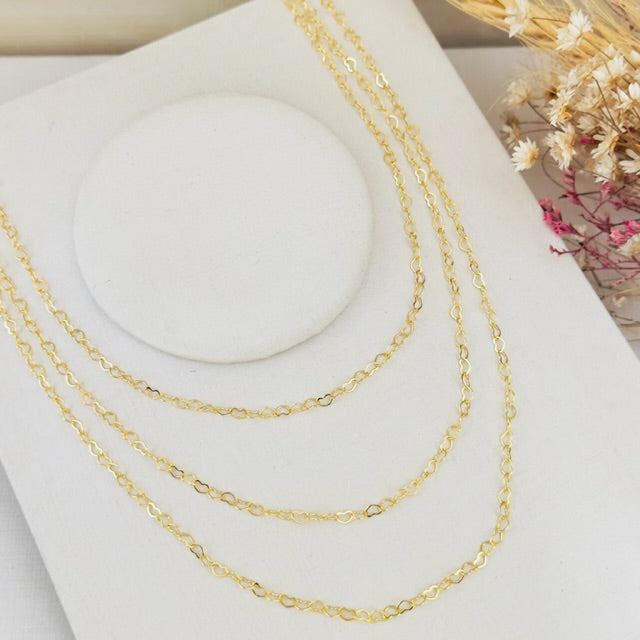 Colar 3 em 1 Corrente Coração Amor Real Dourado