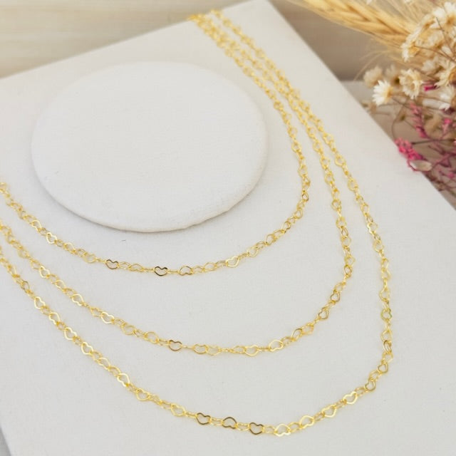 Colar 3 em 1 Corrente Coração Amor Real Dourado