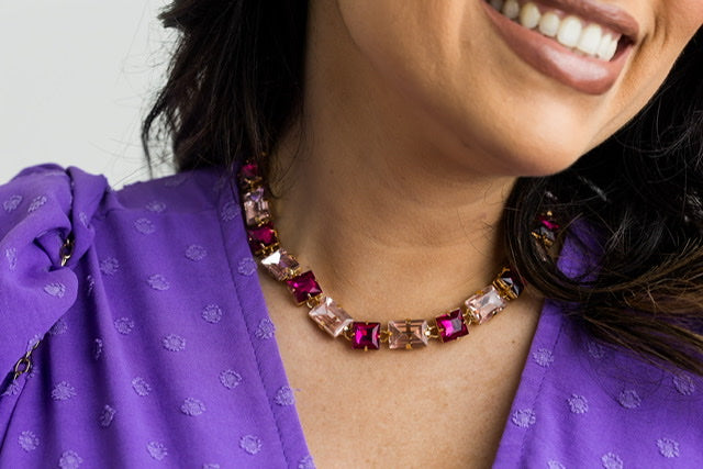 kit Colar com Brinco rosa com Rosa Pink Salete