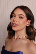 Kit Ear curf e Colar de Zircônia Celine Pink com Rosa- Dourado