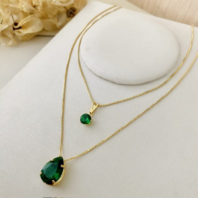 Colar Duplo de Zircônia Esmeralda