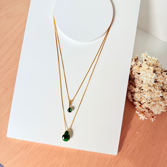 Colar Duplo de Zircônia Esmeralda