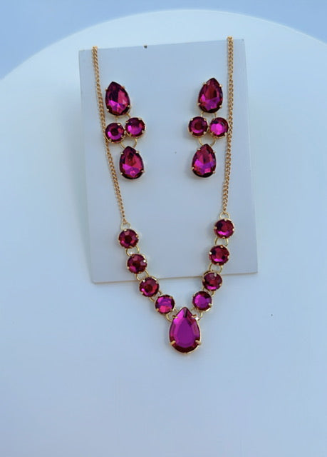 Kit Colar e Brinco Princess Rosa Pink Banho de Ouro