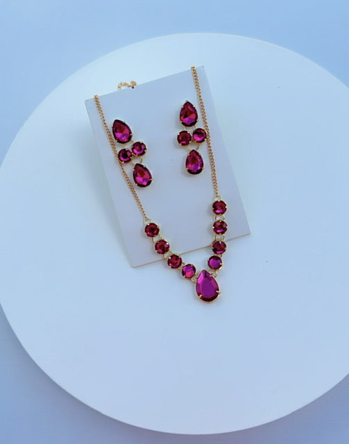 Kit Colar e Brinco Princess Rosa Pink Banho de Ouro