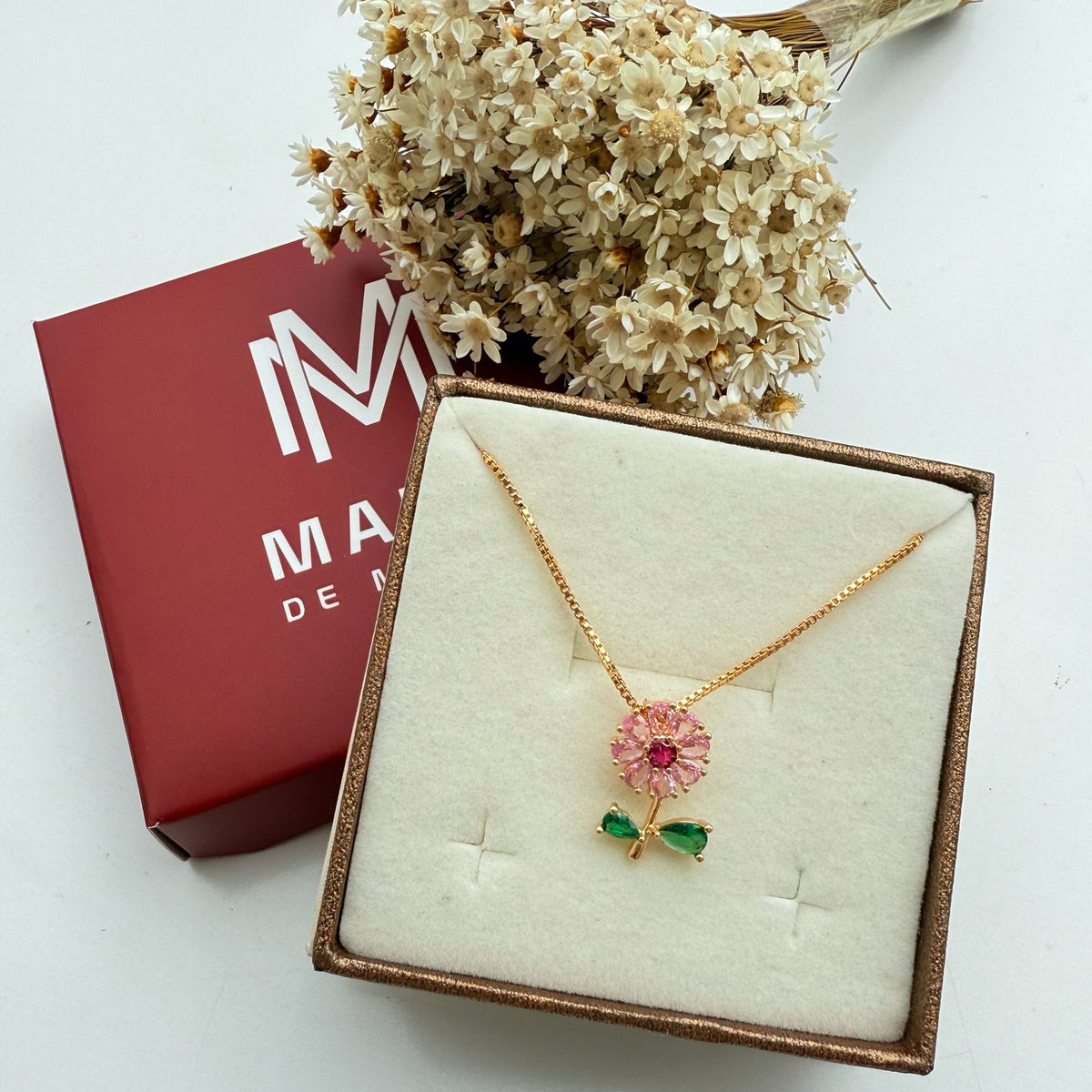 Colar Flor de Zircônia Rosa