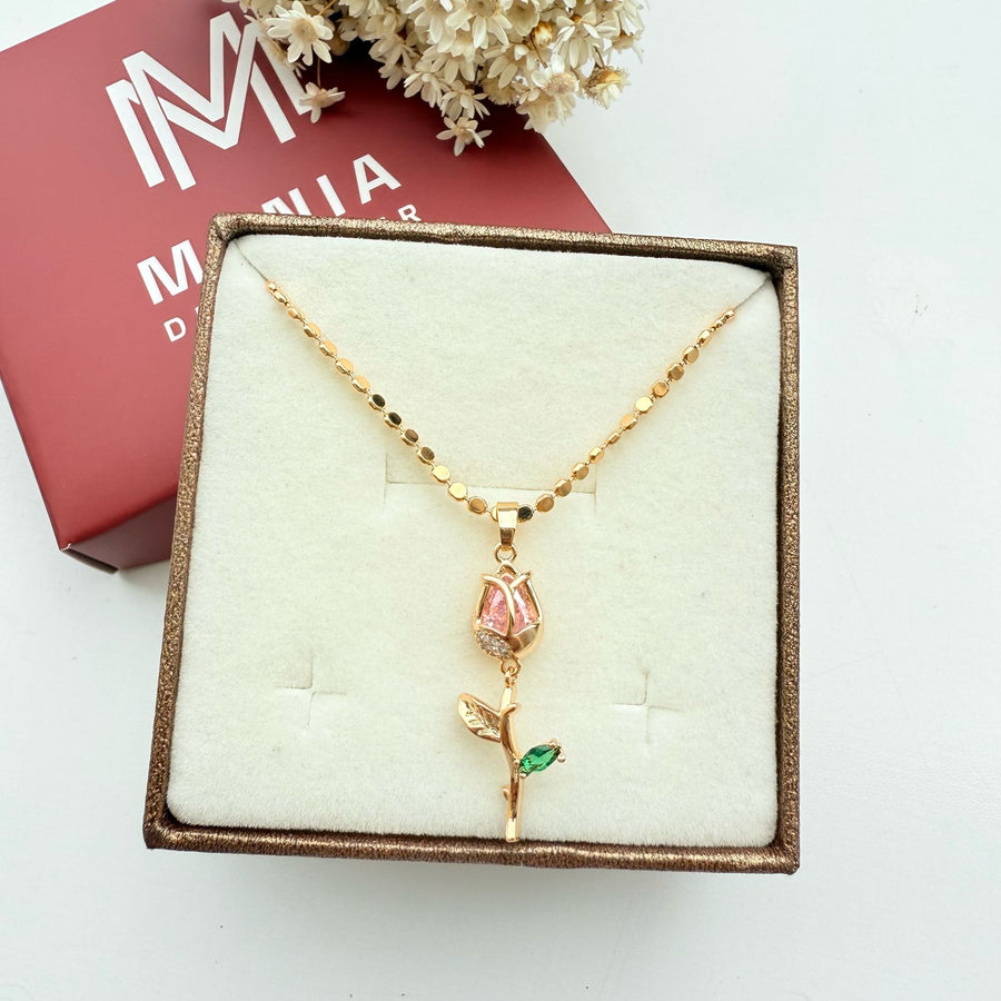 Colar Rosa Bela em Zircônia