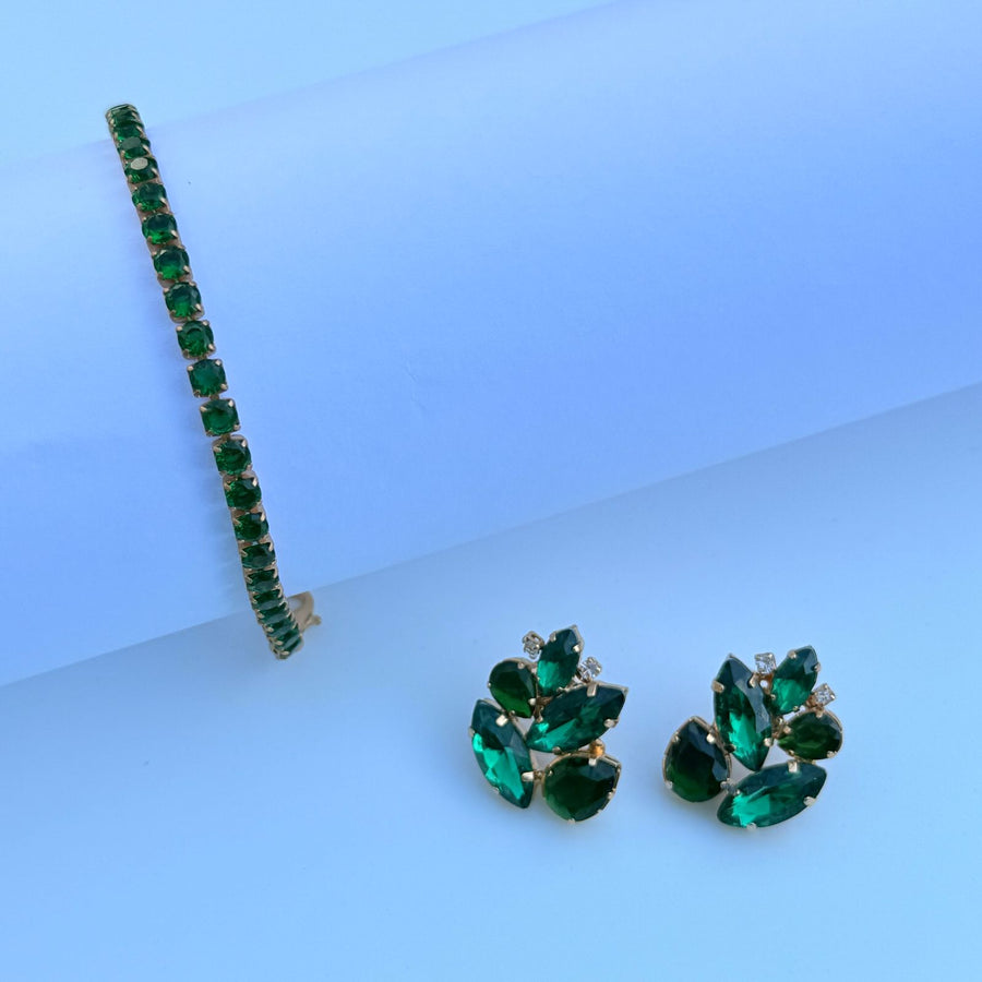 Conjunto de Pulseira de Zircônia e Brinco Esmeralda