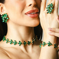 Kit 4 Acessórios Turim Esmeralda Dourado - Anel Ajustável, Colar, Pulseira e Brinco