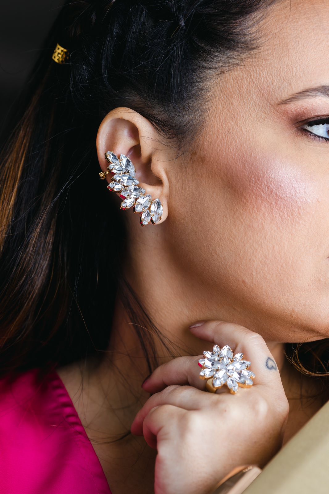 Kit Anel + Ear Cuff Cristal Crayon