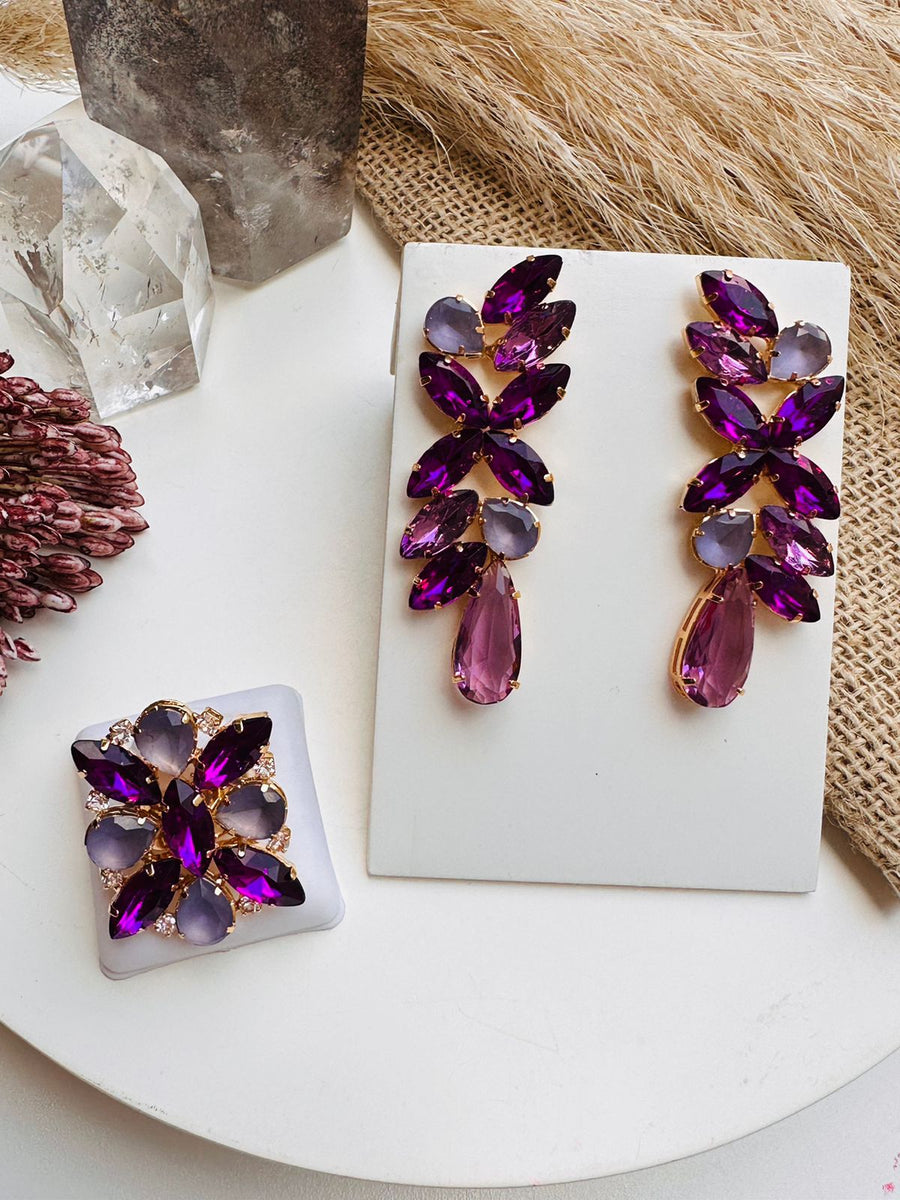 Kit Anel + Brinco Tons Lilás de Zircônia Almada