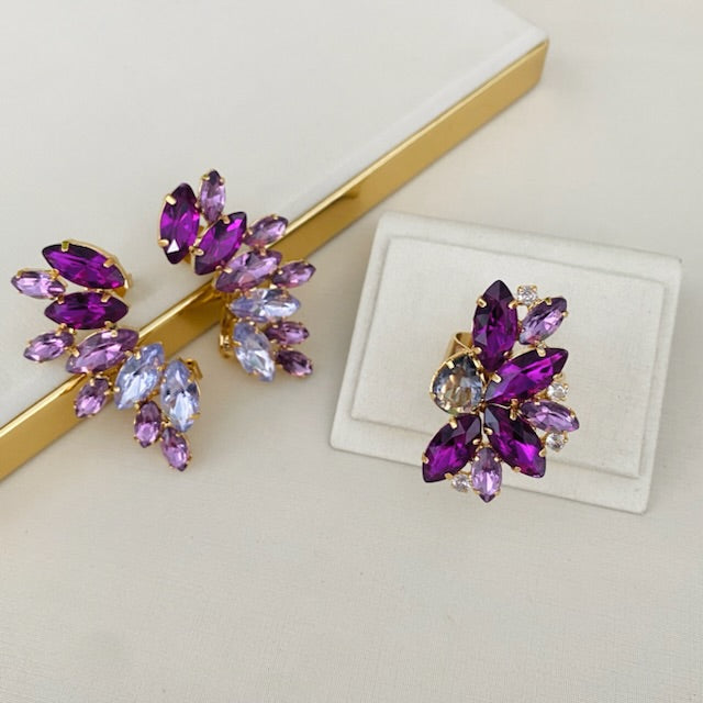 Kit Ear Kurf e Anel Regulável Tons de Roxo Heyle Dourado