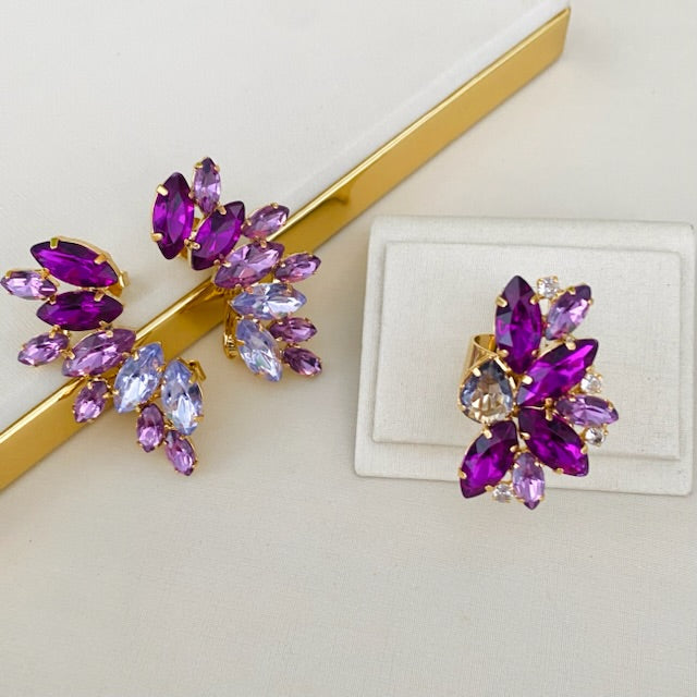 Kit Ear Kurf e Anel Regulável Tons de Roxo Heyle Dourado