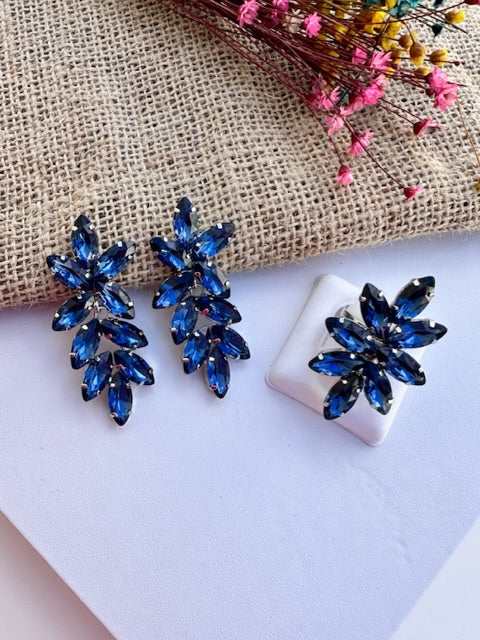Kit Anel com Brinco de Navetes Azul Safira Alexis PRATA