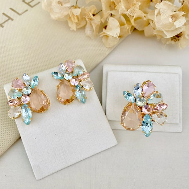 Kit Anel com Brinco de Zircônia Marta Colorido Dourado
